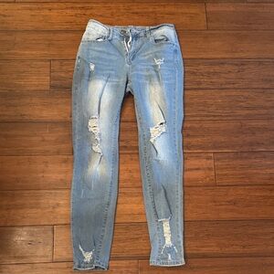 Trendy Distressed Blue Skinny Jeans